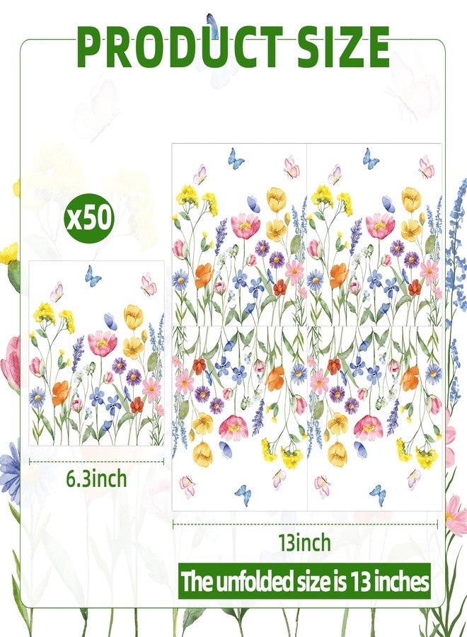 Merriva 50 Count Wild Flowers Floral Paper Napkins, Disposable Spring Garden Party Cocktail Napkins for Birthday, Baby Shower, Wedding, Garden Tea Party, Easter, and Picnic Table Decorations - Image 2